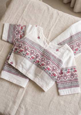 white chanderi block printed ready to wear saree 5