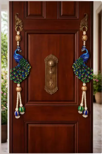 decorative peacock door hanging with beaded latkan for diwali home festive decoration pack of 2