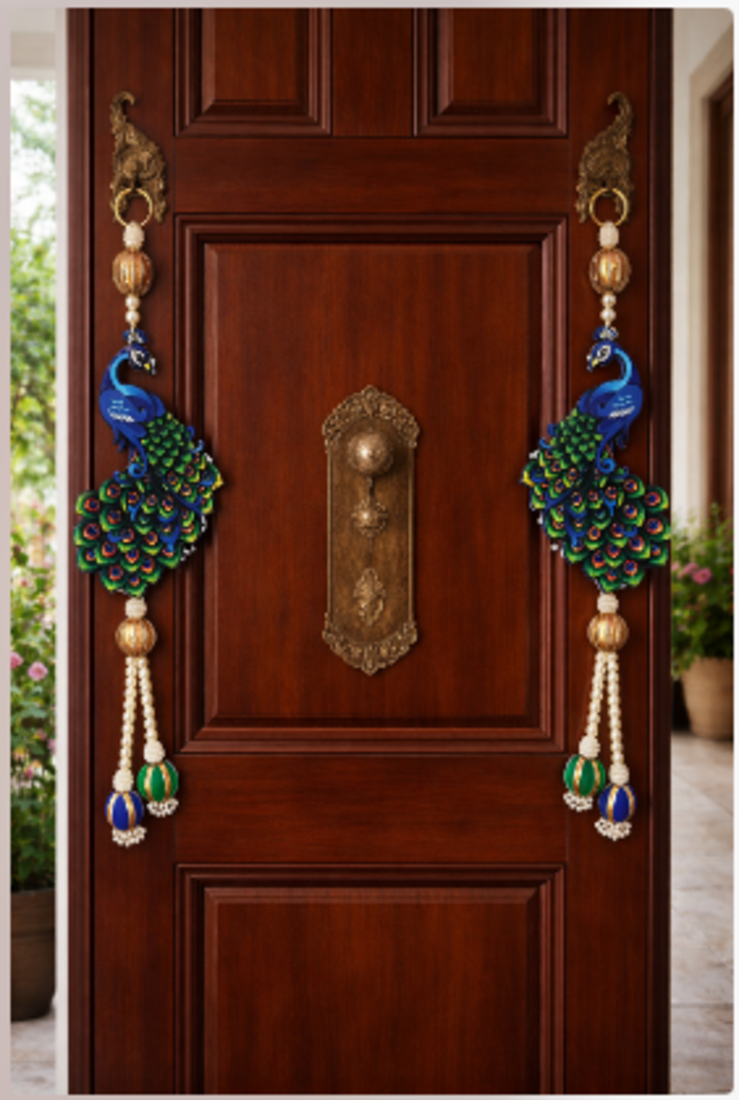 decorative peacock door hanging with beaded latkan for diwali home festive decoration pack of 2