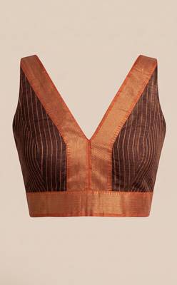 black chanderi striped printed ready to wear saree 5