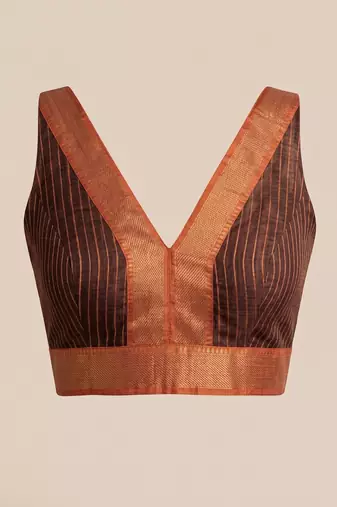 black chanderi striped printed ready to wear saree
