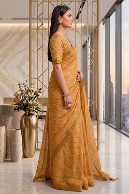 mustard gold chanderi digital printed ready to wear saree 2