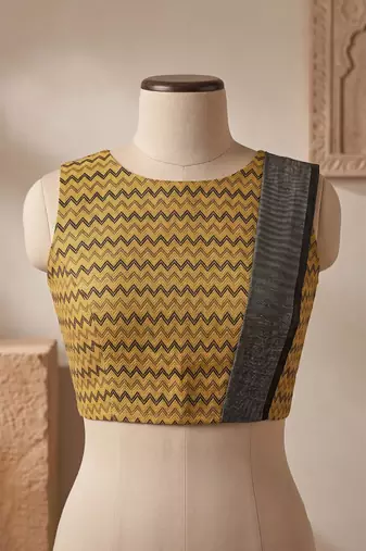 mustard yellow chanderi botanical printed ready to wear saree