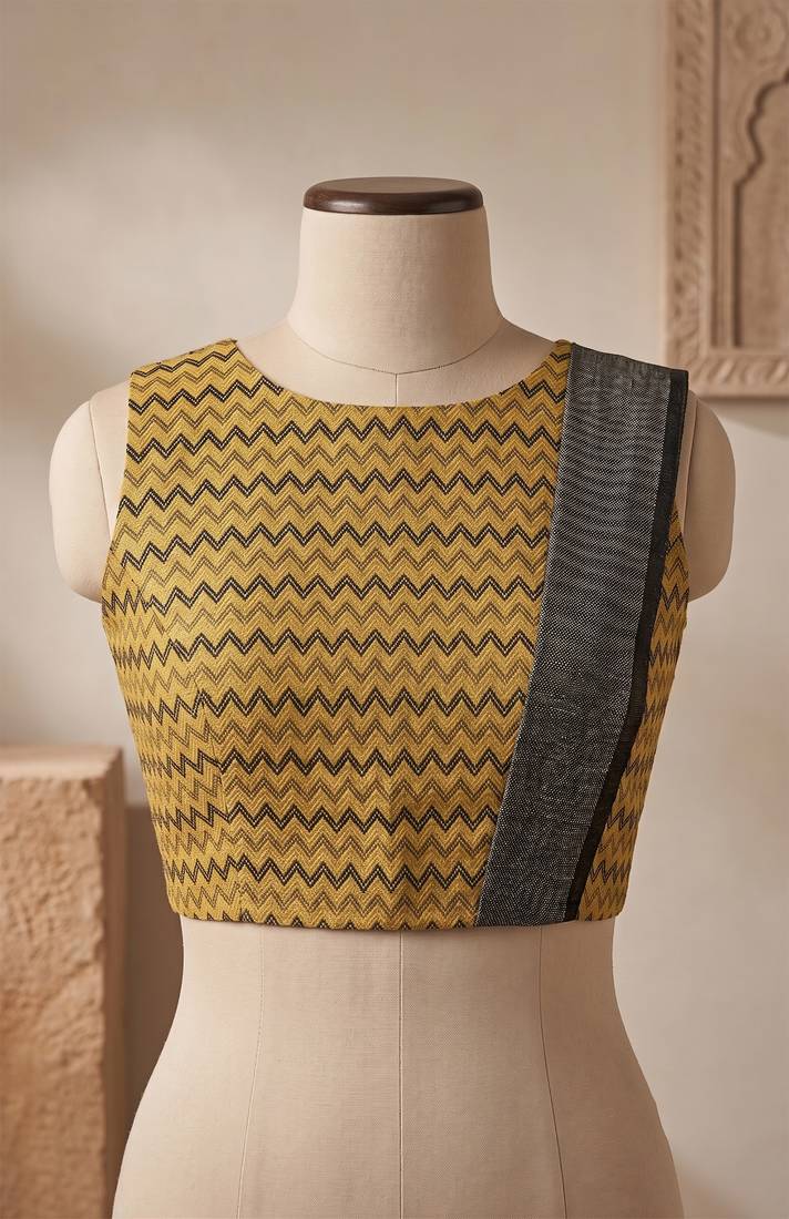 mustard yellow chanderi botanical printed ready to wear saree