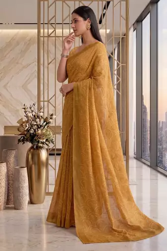 mustard gold chanderi digital printed ready to wear saree