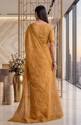 mustard gold chanderi digital printed ready to wear saree 4