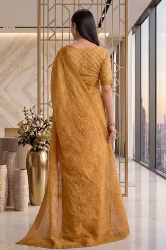 mustard gold chanderi digital printed ready to wear saree