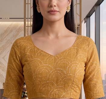 mustard gold chanderi digital printed ready to wear saree 5