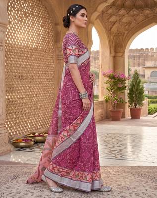 onion pink chanderi bandhani printed ready to wear saree 2