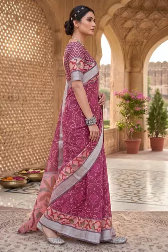 onion pink chanderi bandhani printed ready to wear saree