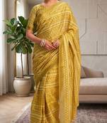 yellow chanderi digital printed ready to wear saree
