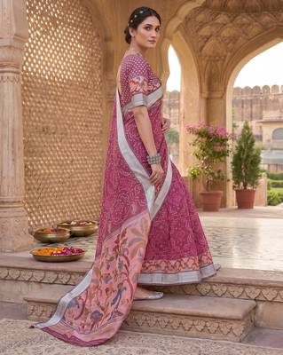 onion pink chanderi bandhani printed ready to wear saree 3