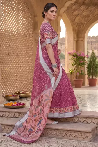 onion pink chanderi bandhani printed ready to wear saree