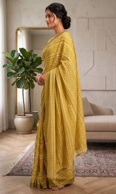 yellow chanderi digital printed ready to wear saree 2