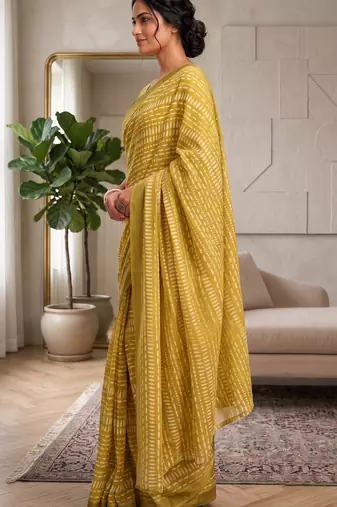 yellow chanderi digital printed ready to wear saree