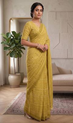 yellow chanderi digital printed ready to wear saree 3