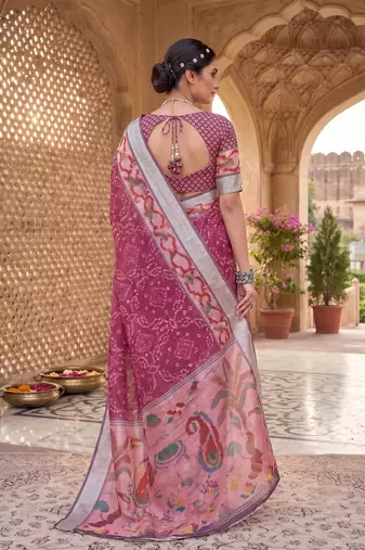 onion pink chanderi bandhani printed ready to wear saree