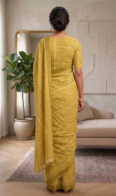 yellow chanderi digital printed ready to wear saree 4