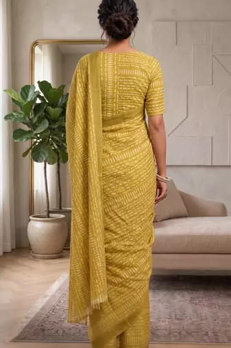 yellow chanderi digital printed ready to wear saree