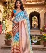 multicolor chanderi striped printed ready to wear saree