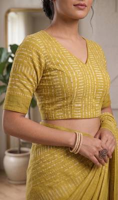 yellow chanderi digital printed ready to wear saree 5
