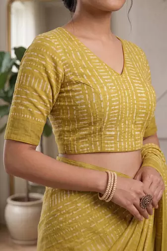 yellow chanderi digital printed ready to wear saree