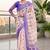 cream & purple chanderi geometric printed ready to wear saree