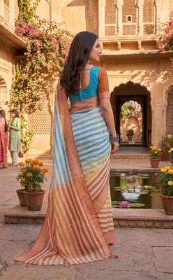 multicolor chanderi striped printed ready to wear saree 3