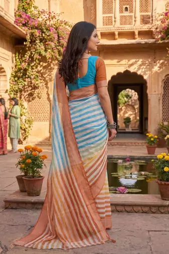 multicolor chanderi striped printed ready to wear saree