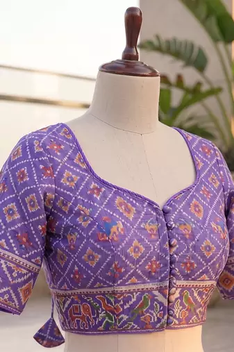 cream & purple chanderi geometric printed ready to wear saree