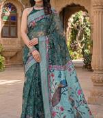 sea green chanderi bandhani printed ready to wear saree