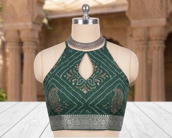 sea green chanderi bandhani printed ready to wear saree 4