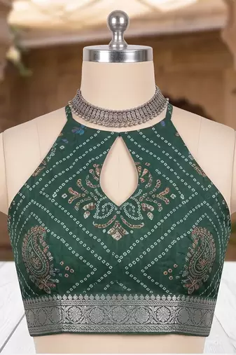 sea green chanderi bandhani printed ready to wear saree