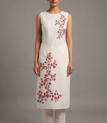 White red floral embroidered kurta set