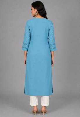 Teal blue embroidered kurta set 2