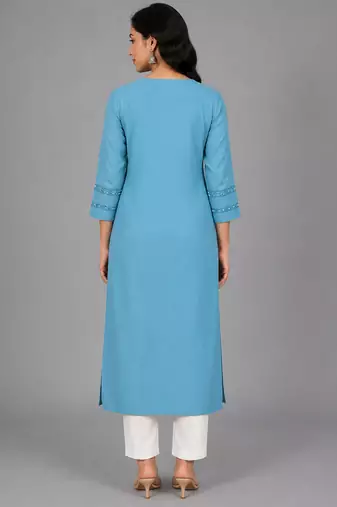 Teal blue embroidered kurta set