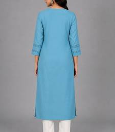 Teal blue embroidered kurta set