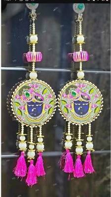 shrinath ji decorative door hanging with pink tassels for traditional home decoration pack of 2 1