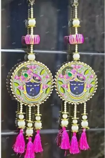 shrinath ji decorative door hanging with pink tassels for traditional home decoration pack of 2