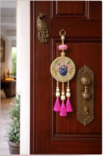 shrinath ji decorative door hanging with pink tassels for traditional home decoration pack of 2