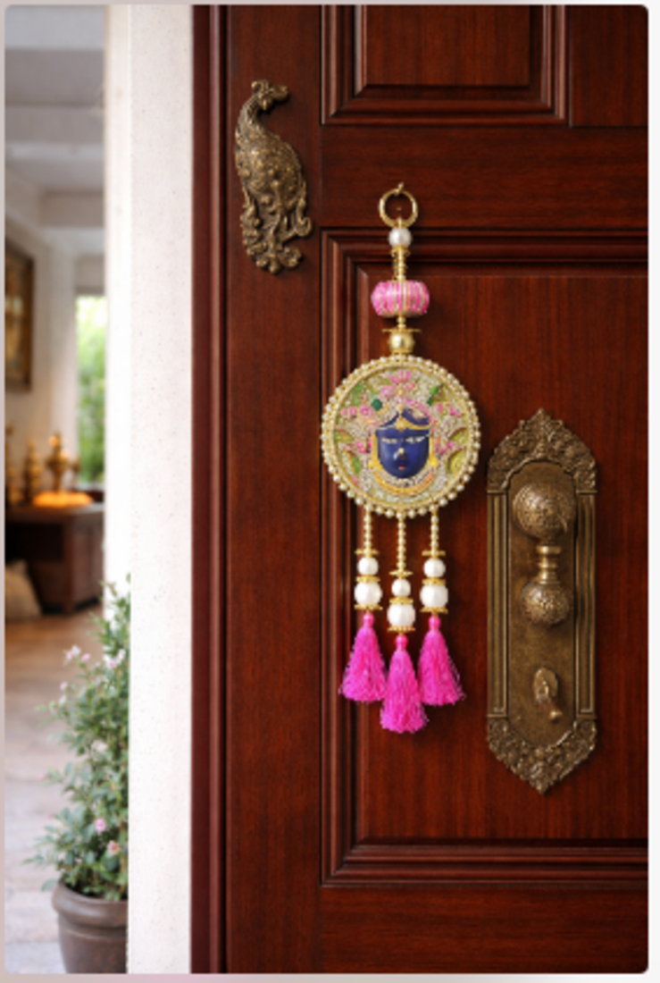 shrinath ji decorative door hanging with pink tassels for traditional home decoration pack of 2