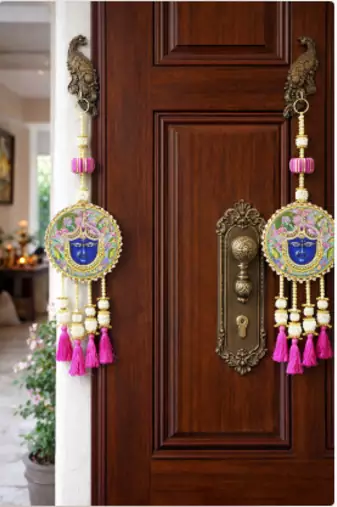 shrinath ji decorative door hanging with pink tassels for traditional home decoration pack of 2