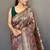brown color kalamkari fusion print contemporary silk blend saree  