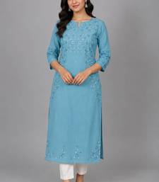 Teal blue embroidered kurta set