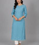 Teal blue embroidered kurta set