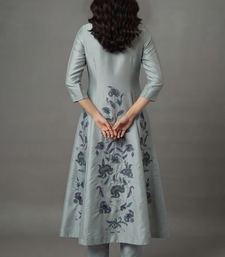 Light grey floral embroidered anarkali kurta set