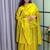 mehendi color lace border silk blend gown set