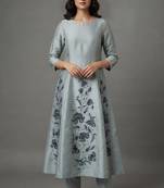 Light grey floral embroidered anarkali kurta set