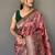 peach color kalamkari fusion print contemporary silk blend saree  