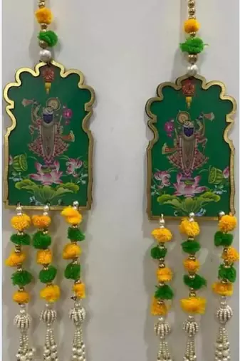 traditional shrinath ji lotus decorative hanging with green beads and tassels pack of 2